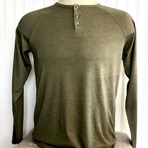 Fresh Clean Tees Men’s Long Sleeve Henley, Military, Various Sizes